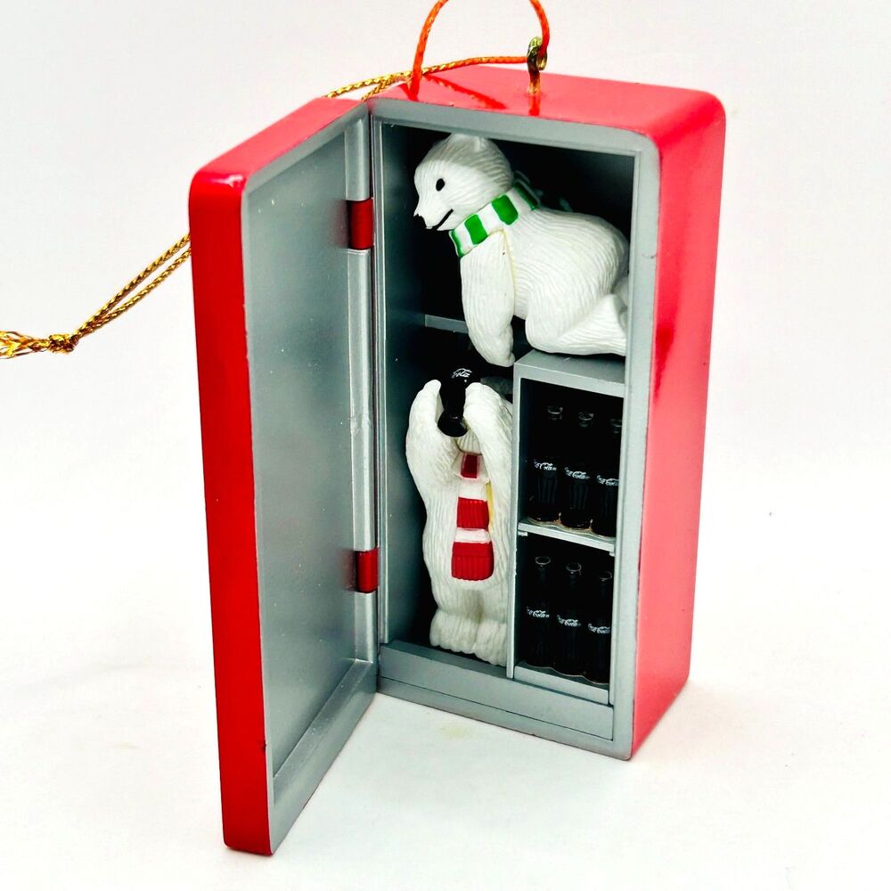 VTG 1997 Coca-Cola Polar Bear Collection Christmas Ornament Bear Cubs in Cooler